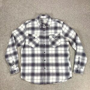 Frye and Co Plaid Rockabilly Button Up Flannel Shirt Mens L White Black Country